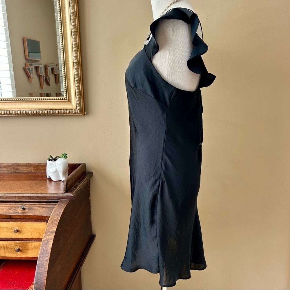 Free People Black Satin Ruffled Mini Dress Size Large L - Picture 6 of 14